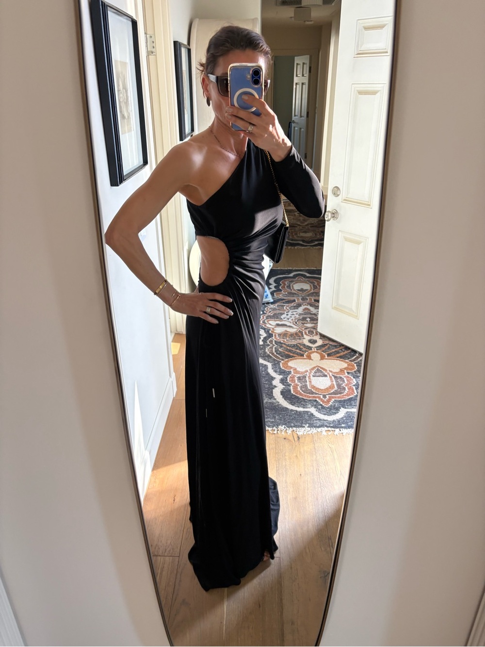 Halston Bay One-Shoulder Matte Jersey Cutout Maxi Gown in Black - Size 4 - Picture 10 of 16